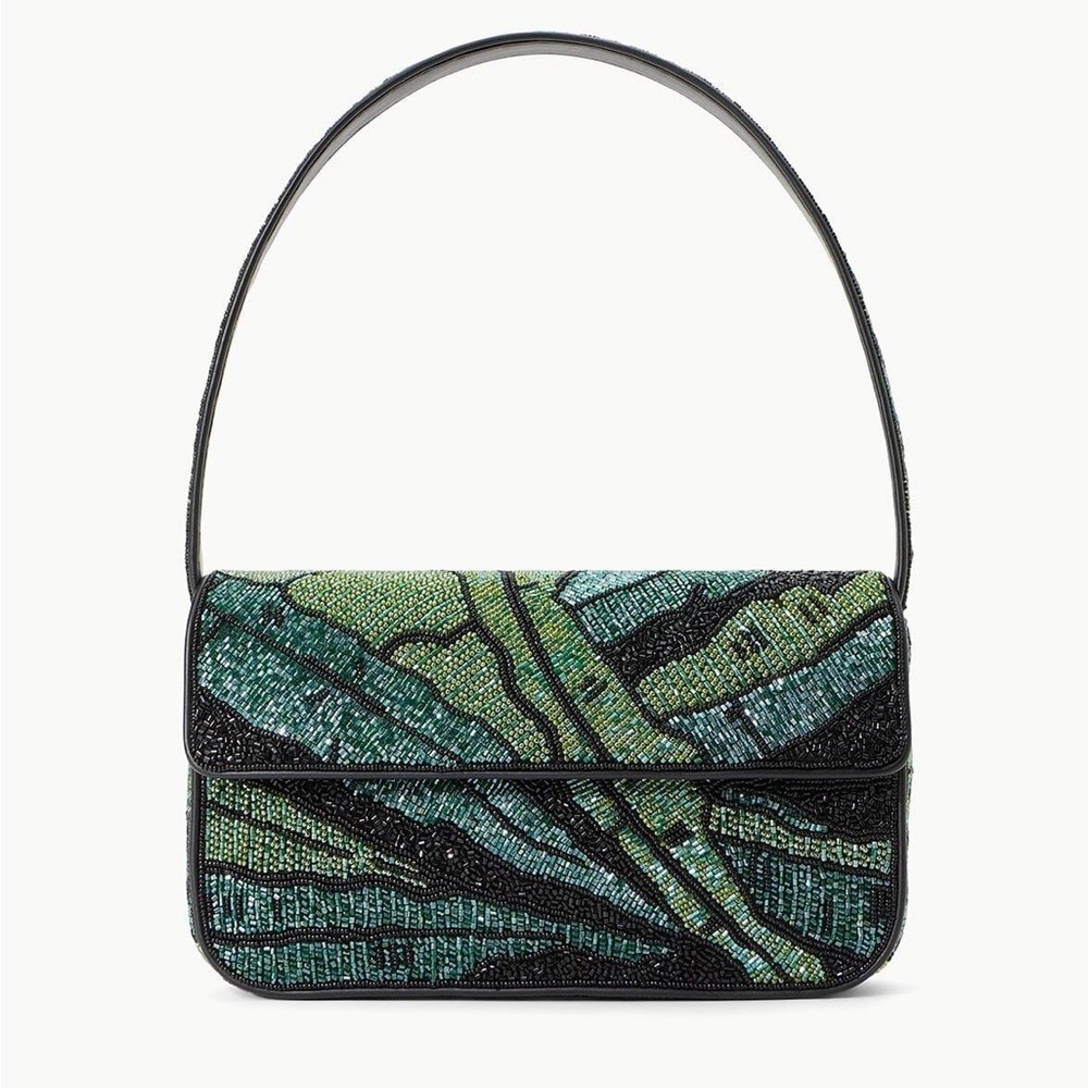 STAUD Tommy Beaded Green Palm Bag